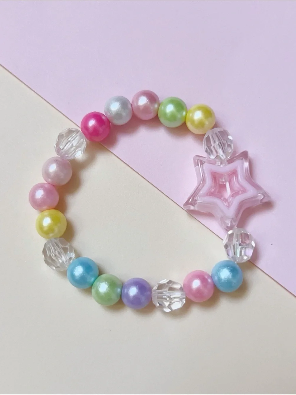 Kids Pastel Flower Bead Stretch Bracelet - Multicolor